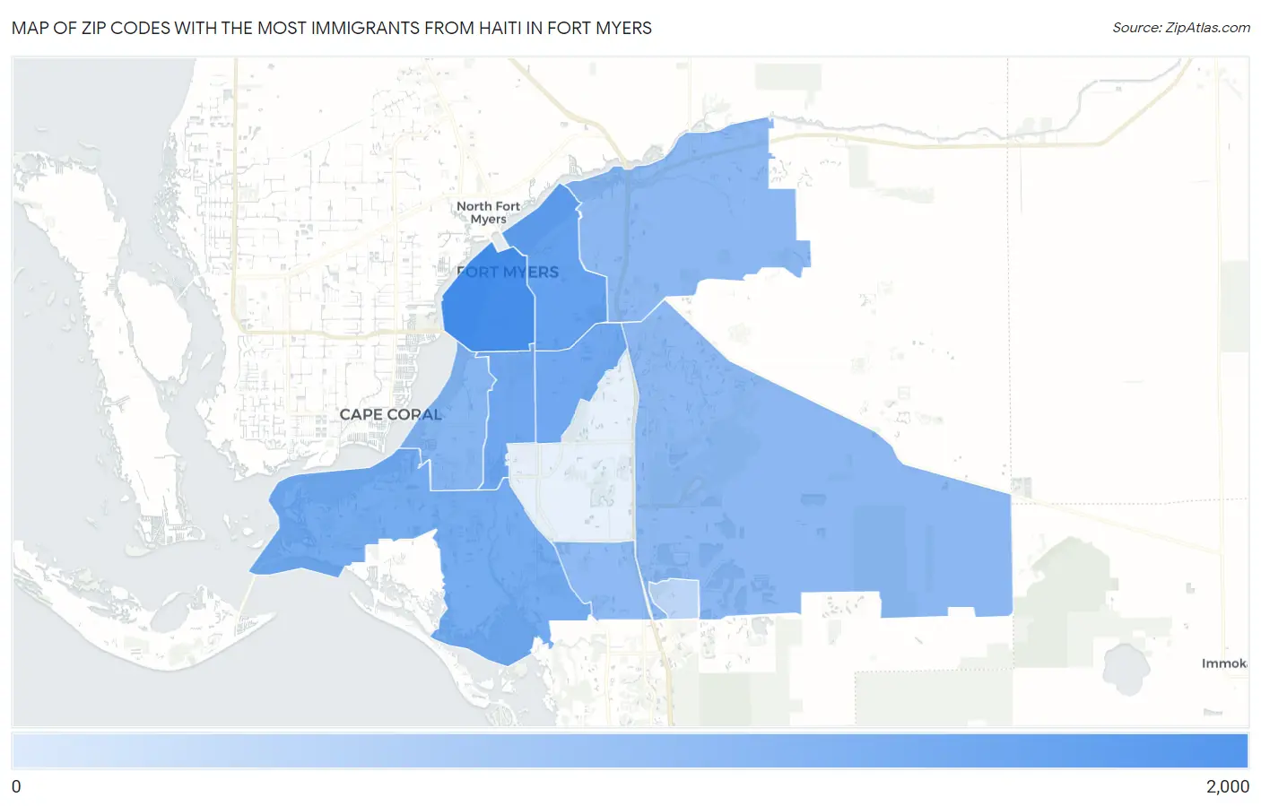 Zip Codes with the Most Immigrants from Haiti in Fort Myers Map