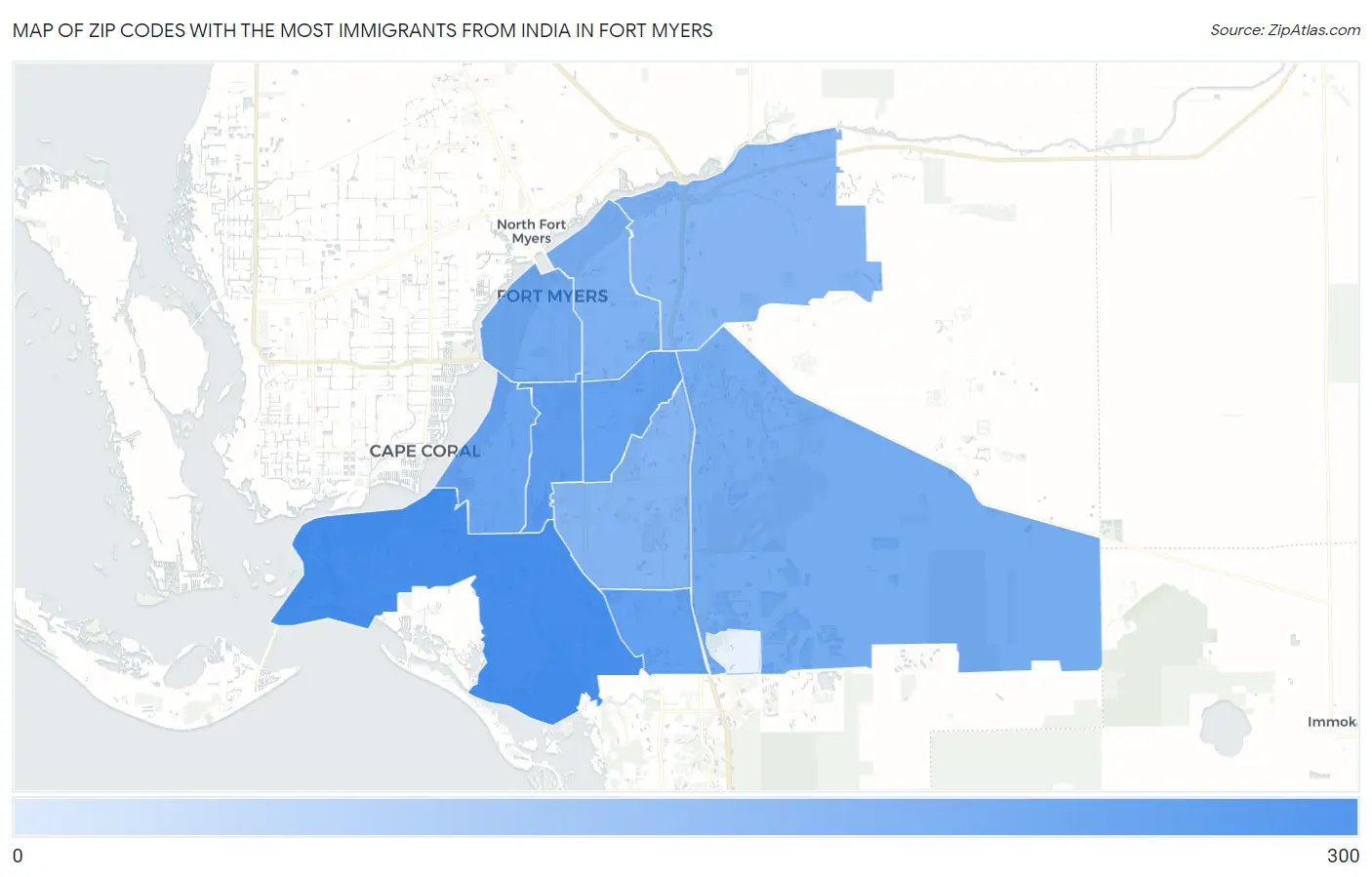 Zip Codes with the Most Immigrants from India in Fort Myers Map