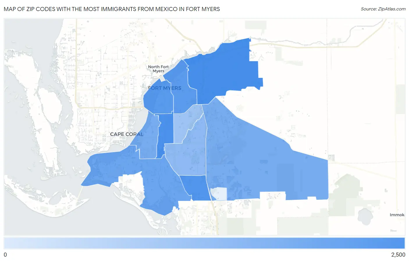 Zip Codes with the Most Immigrants from Mexico in Fort Myers Map