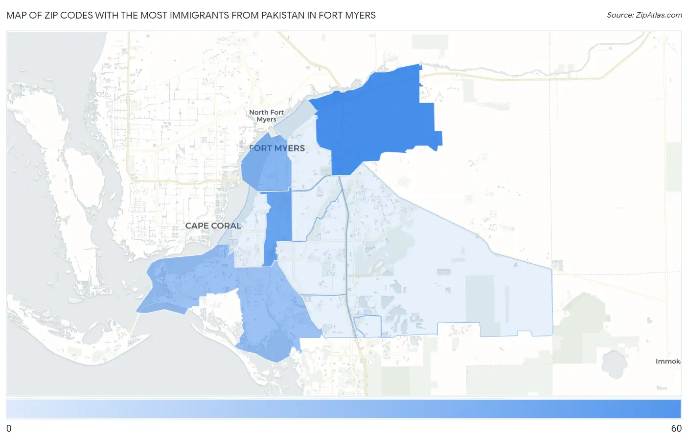 Zip Codes with the Most Immigrants from Pakistan in Fort Myers Map