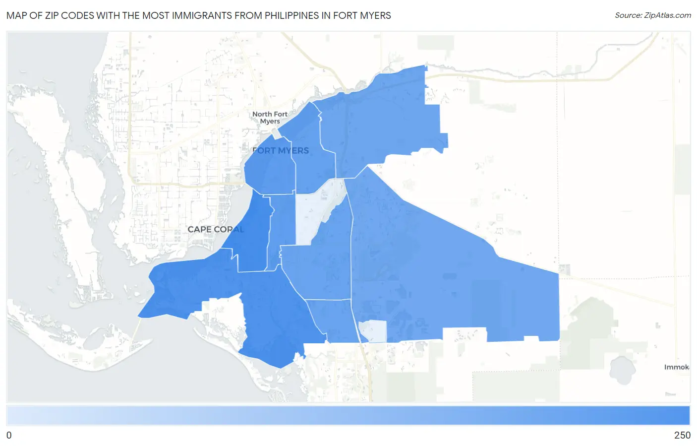 Zip Codes with the Most Immigrants from Philippines in Fort Myers Map