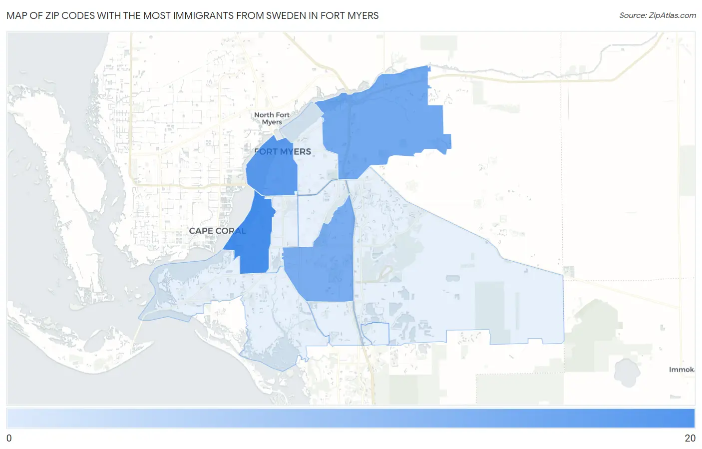 Zip Codes with the Most Immigrants from Sweden in Fort Myers Map