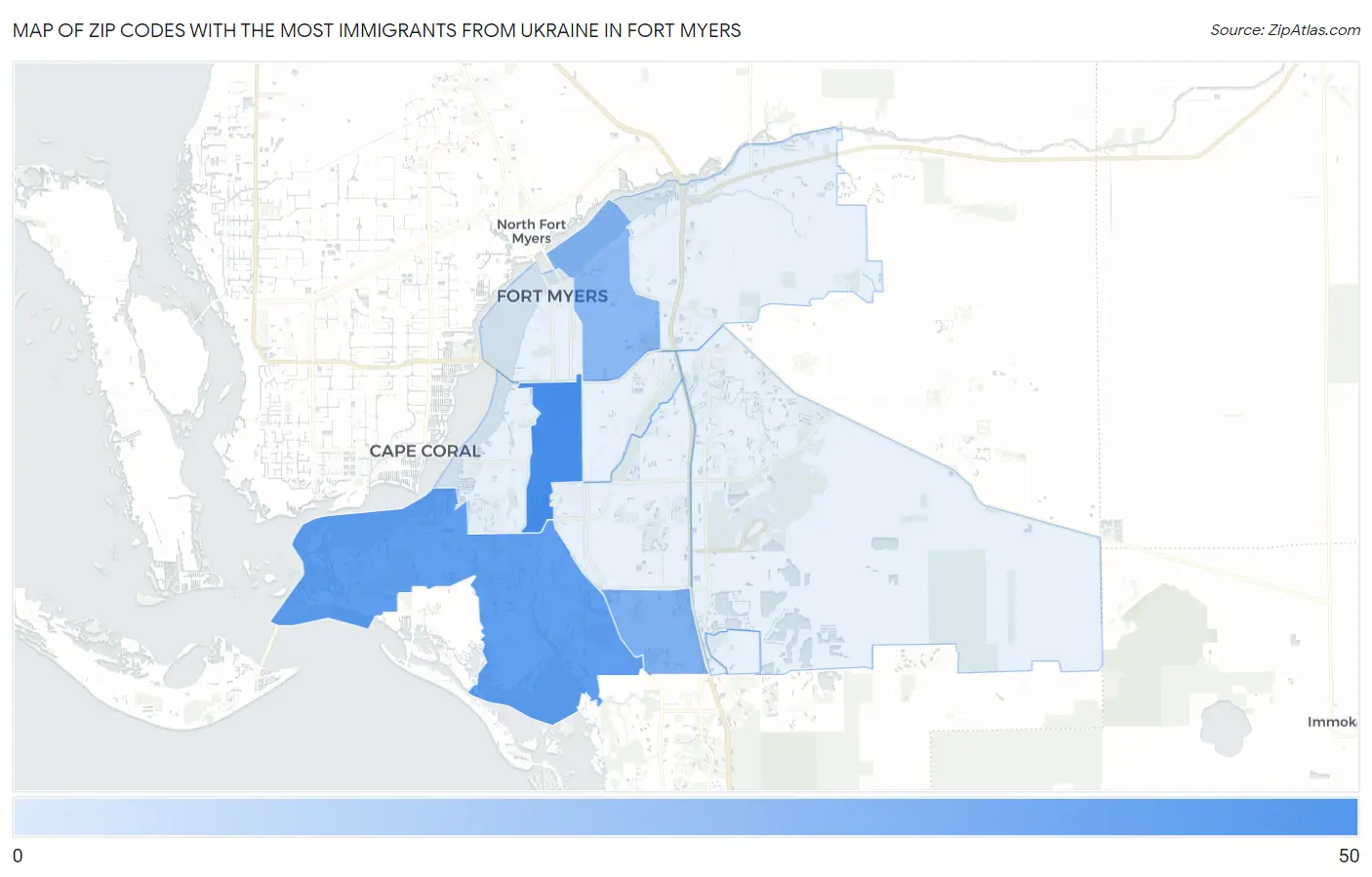 Zip Codes with the Most Immigrants from Ukraine in Fort Myers Map