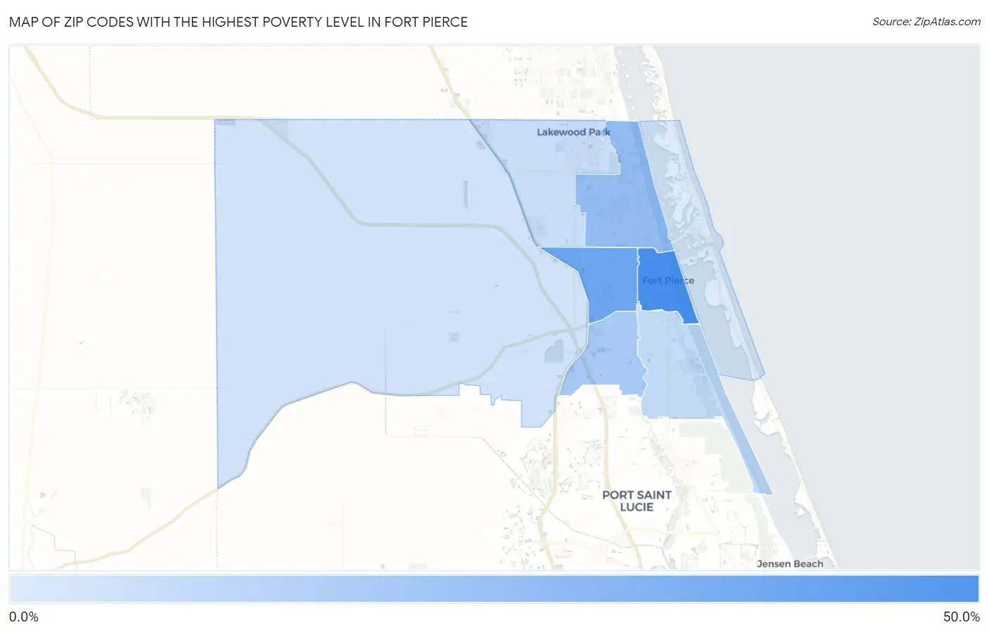 Zip Codes with the Highest Poverty Level in Fort Pierce Map