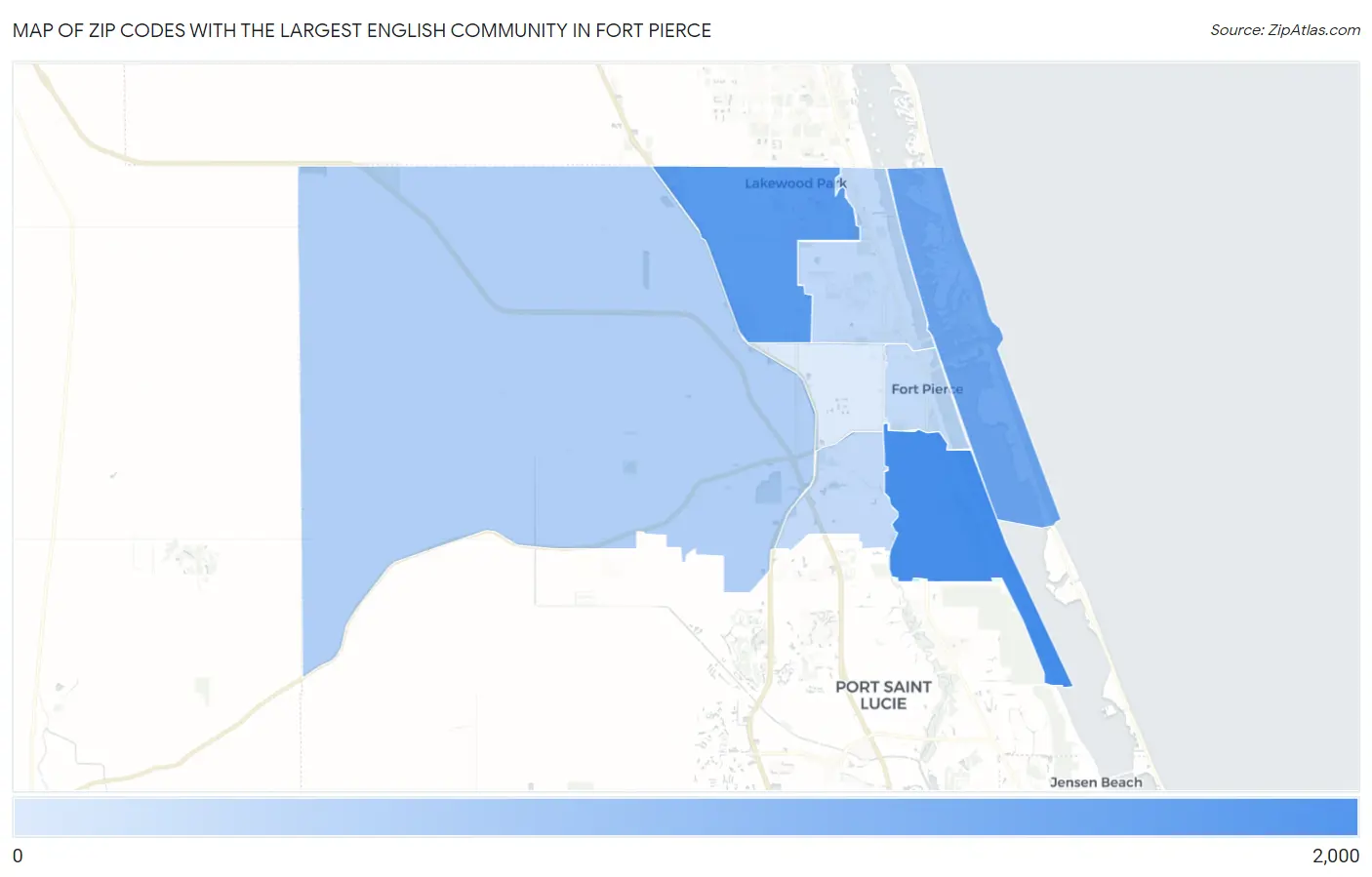 Zip Codes with the Largest English Community in Fort Pierce Map