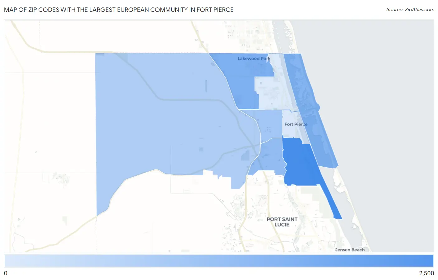 Zip Codes with the Largest European Community in Fort Pierce Map