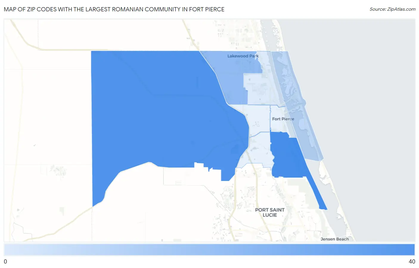 Zip Codes with the Largest Romanian Community in Fort Pierce Map