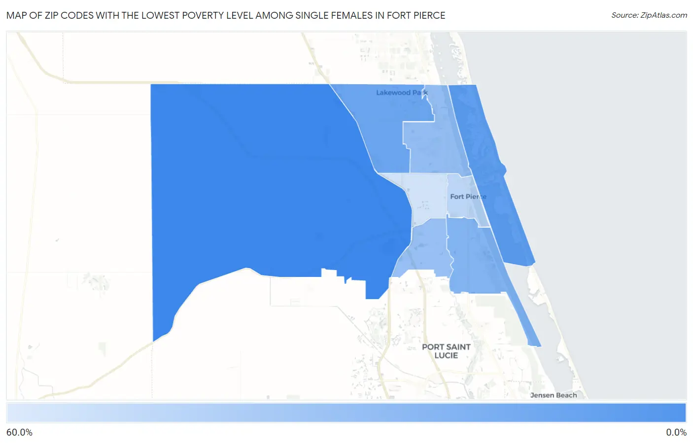Zip Codes with the Lowest Poverty Level Among Single Females in Fort Pierce Map
