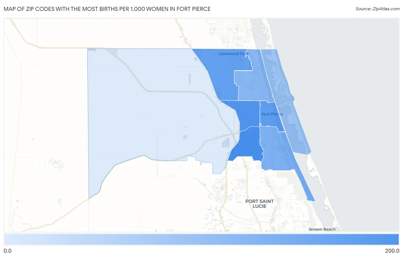 Zip Codes with the Most Births per 1,000 Women in Fort Pierce Map