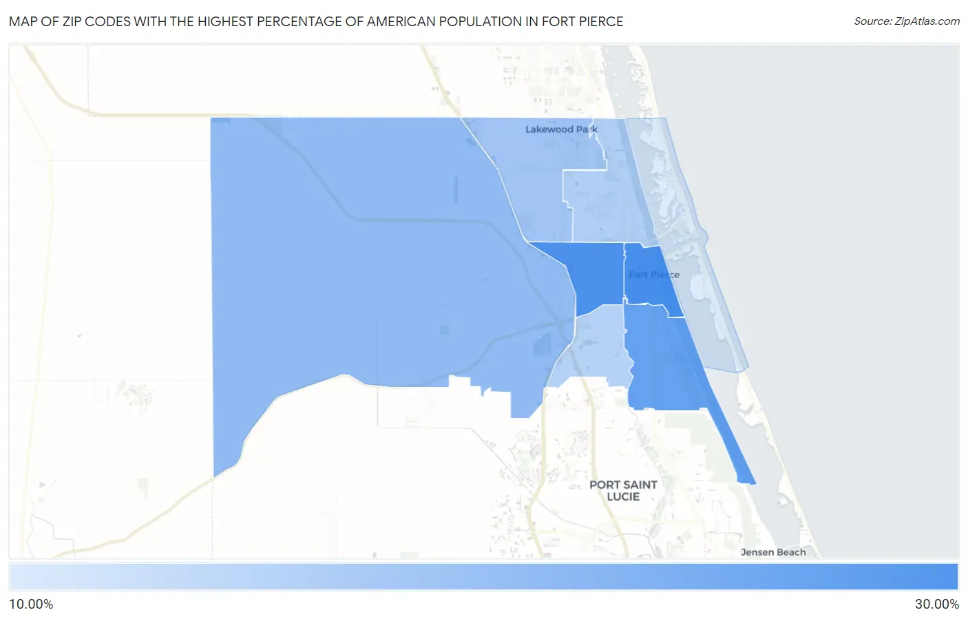 Zip Codes with the Highest Percentage of American Population in Fort Pierce Map