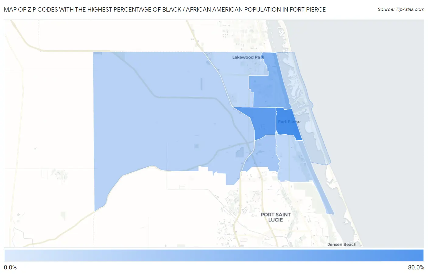 Zip Codes with the Highest Percentage of Black / African American Population in Fort Pierce Map
