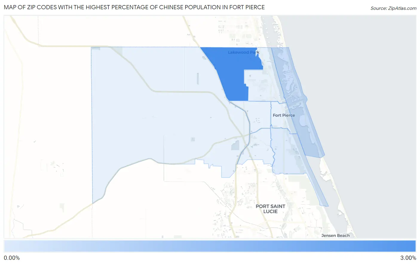 Zip Codes with the Highest Percentage of Chinese Population in Fort Pierce Map