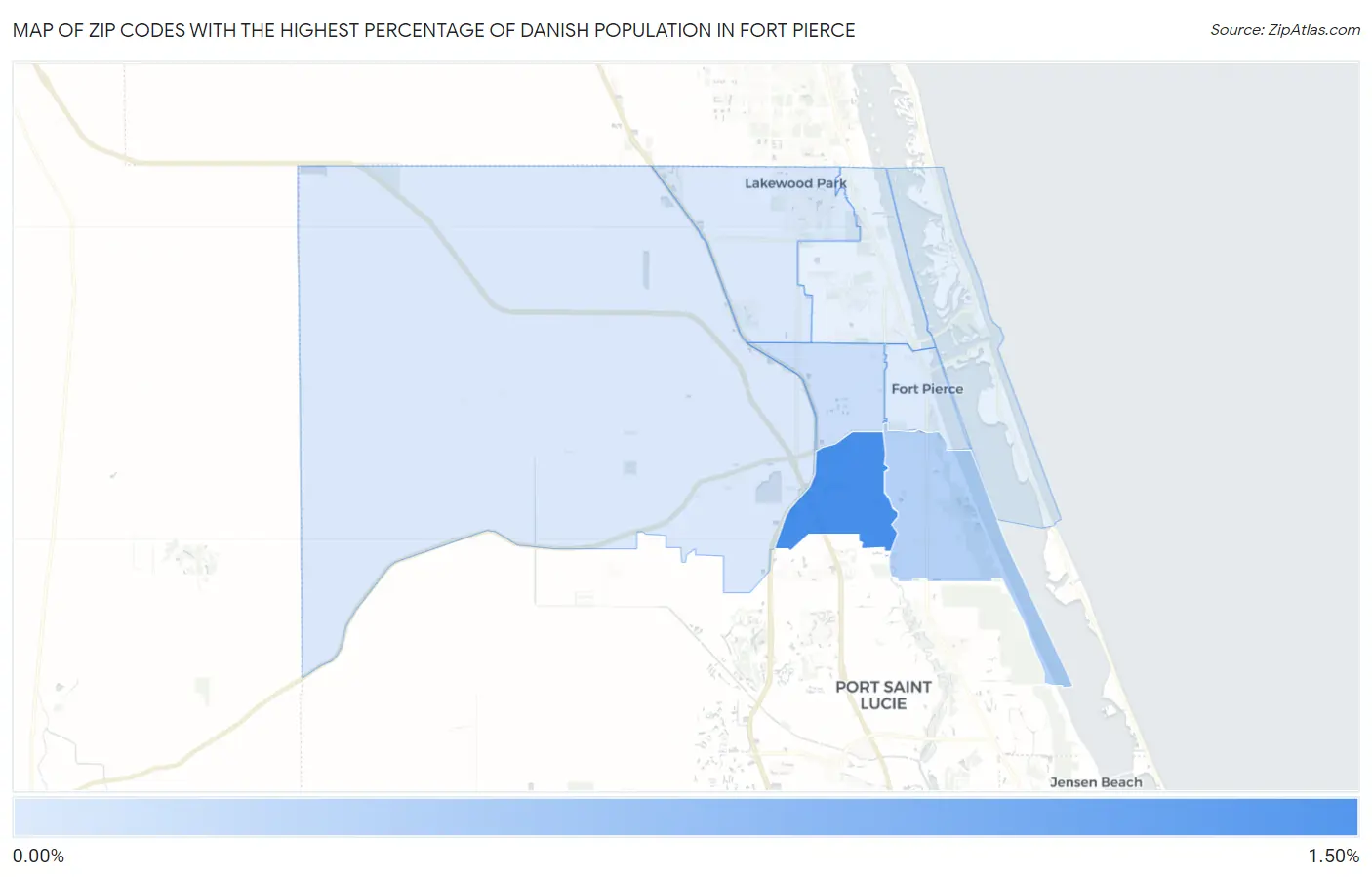 Zip Codes with the Highest Percentage of Danish Population in Fort Pierce Map