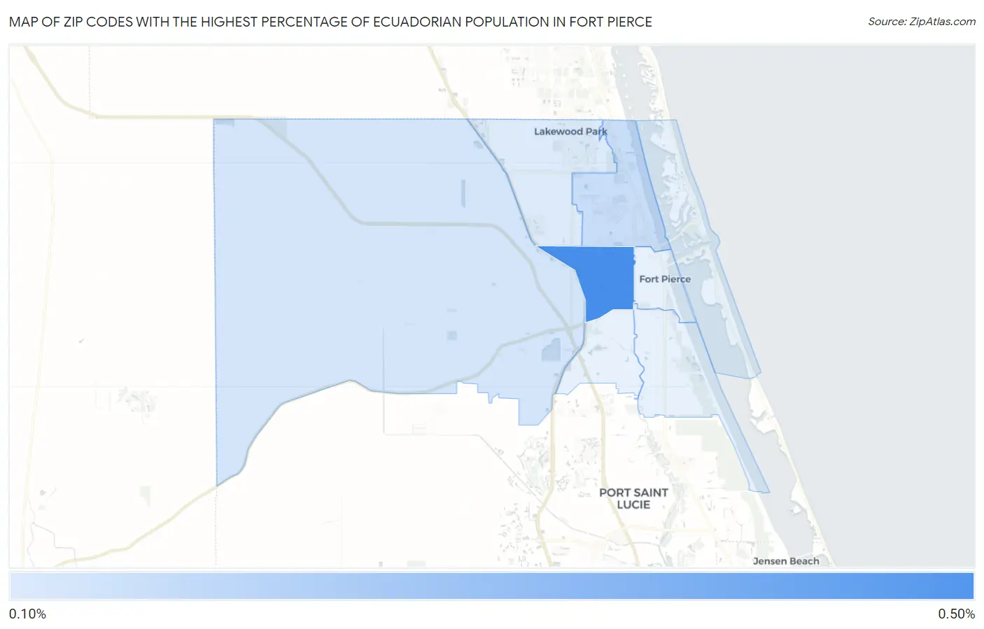 Zip Codes with the Highest Percentage of Ecuadorian Population in Fort Pierce Map