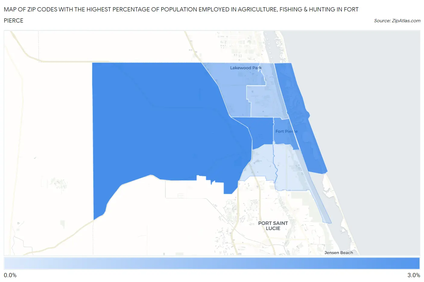 Zip Codes with the Highest Percentage of Population Employed in Agriculture, Fishing & Hunting in Fort Pierce Map