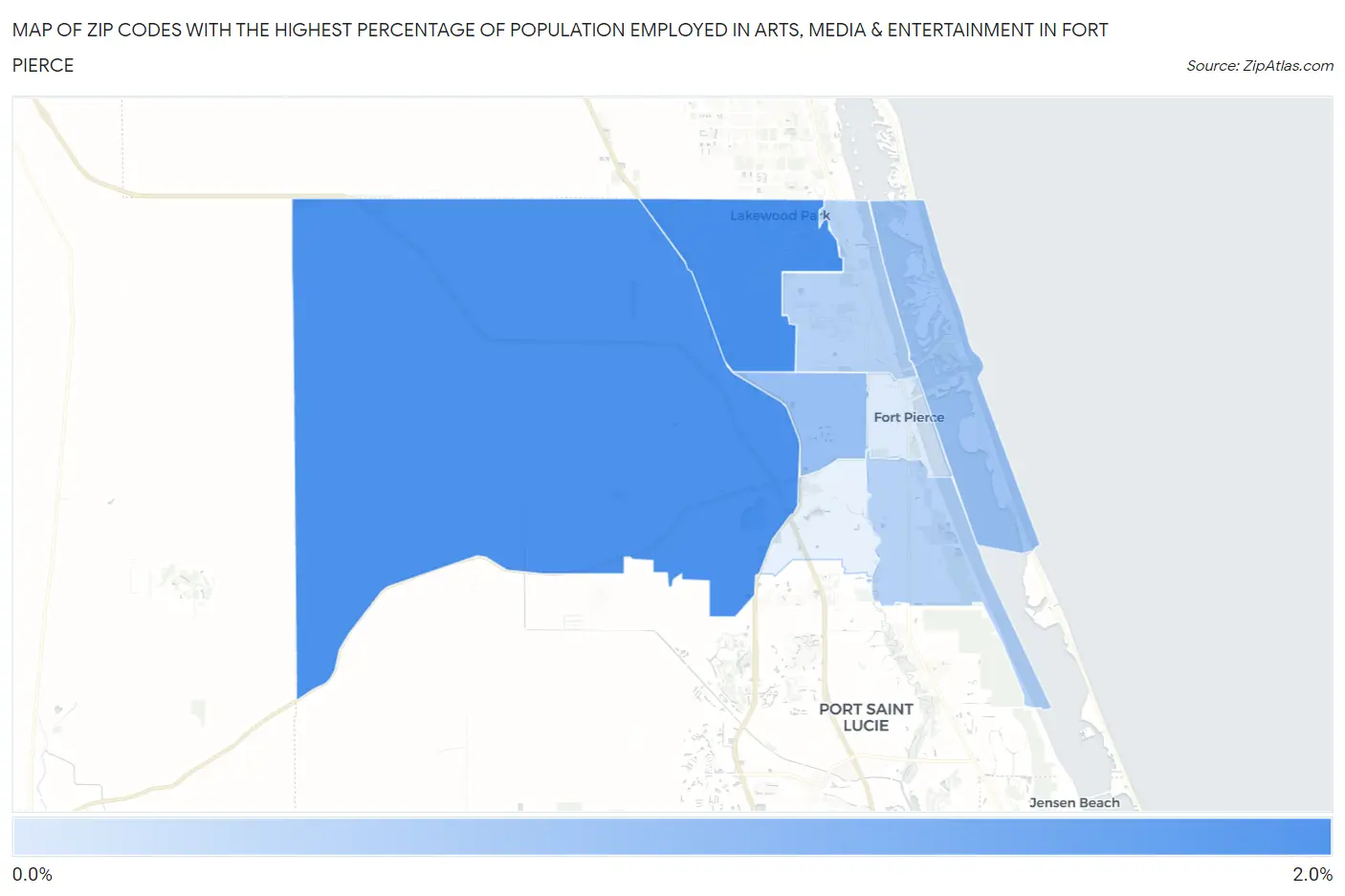 Zip Codes with the Highest Percentage of Population Employed in Arts, Media & Entertainment in Fort Pierce Map
