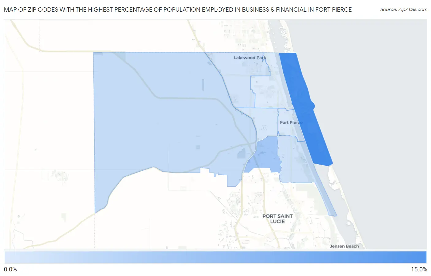 Zip Codes with the Highest Percentage of Population Employed in Business & Financial in Fort Pierce Map