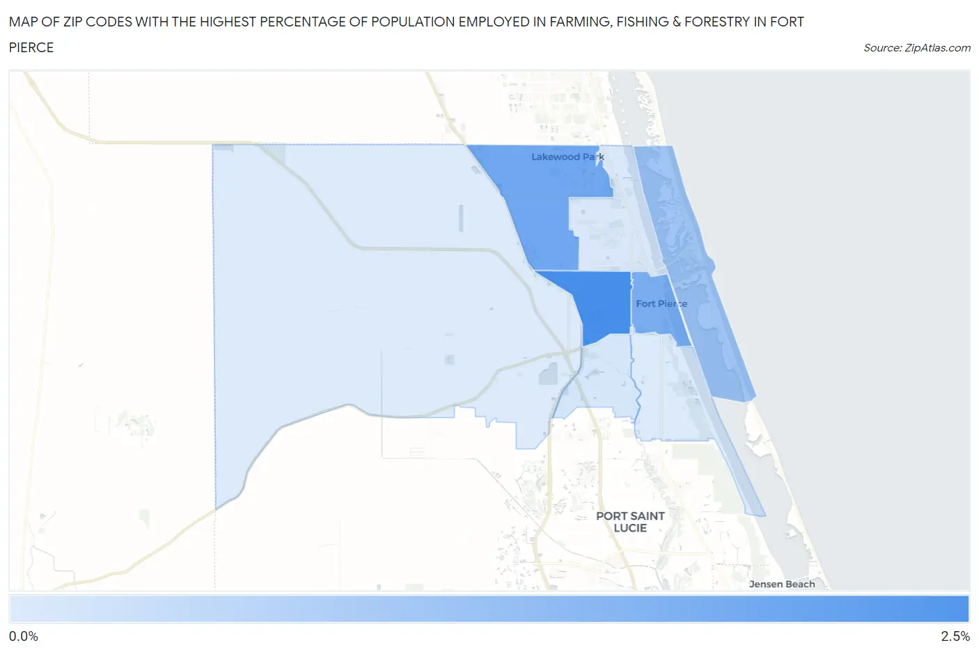 Zip Codes with the Highest Percentage of Population Employed in Farming, Fishing & Forestry in Fort Pierce Map