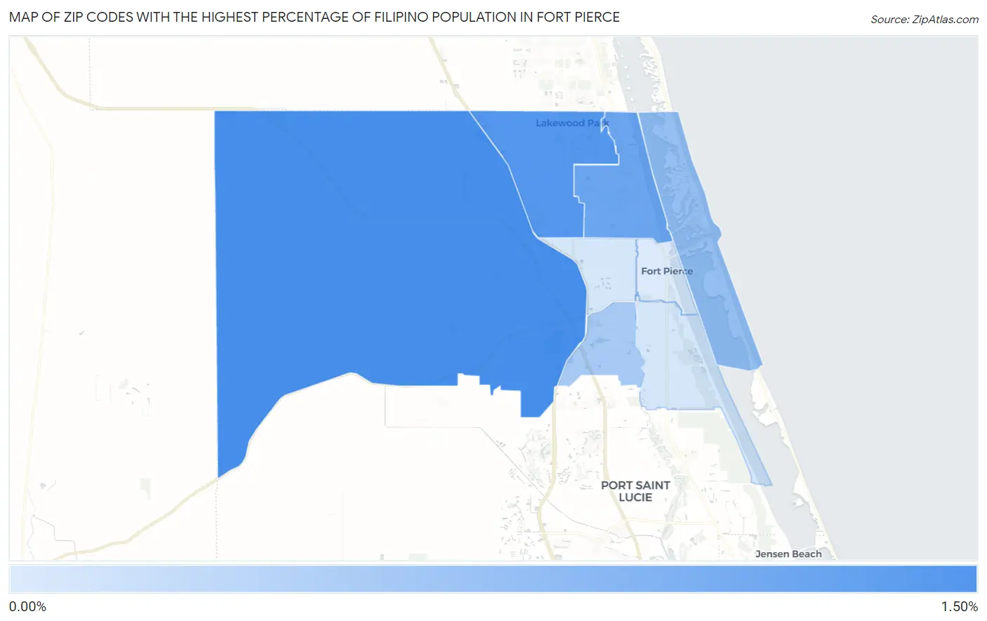 Zip Codes with the Highest Percentage of Filipino Population in Fort Pierce Map