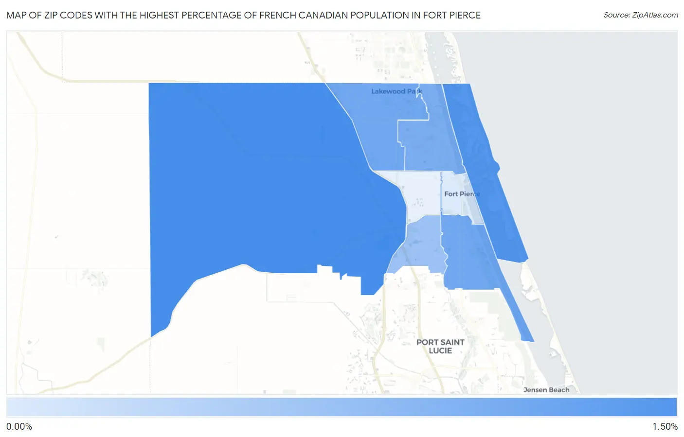 Zip Codes with the Highest Percentage of French Canadian Population in Fort Pierce Map