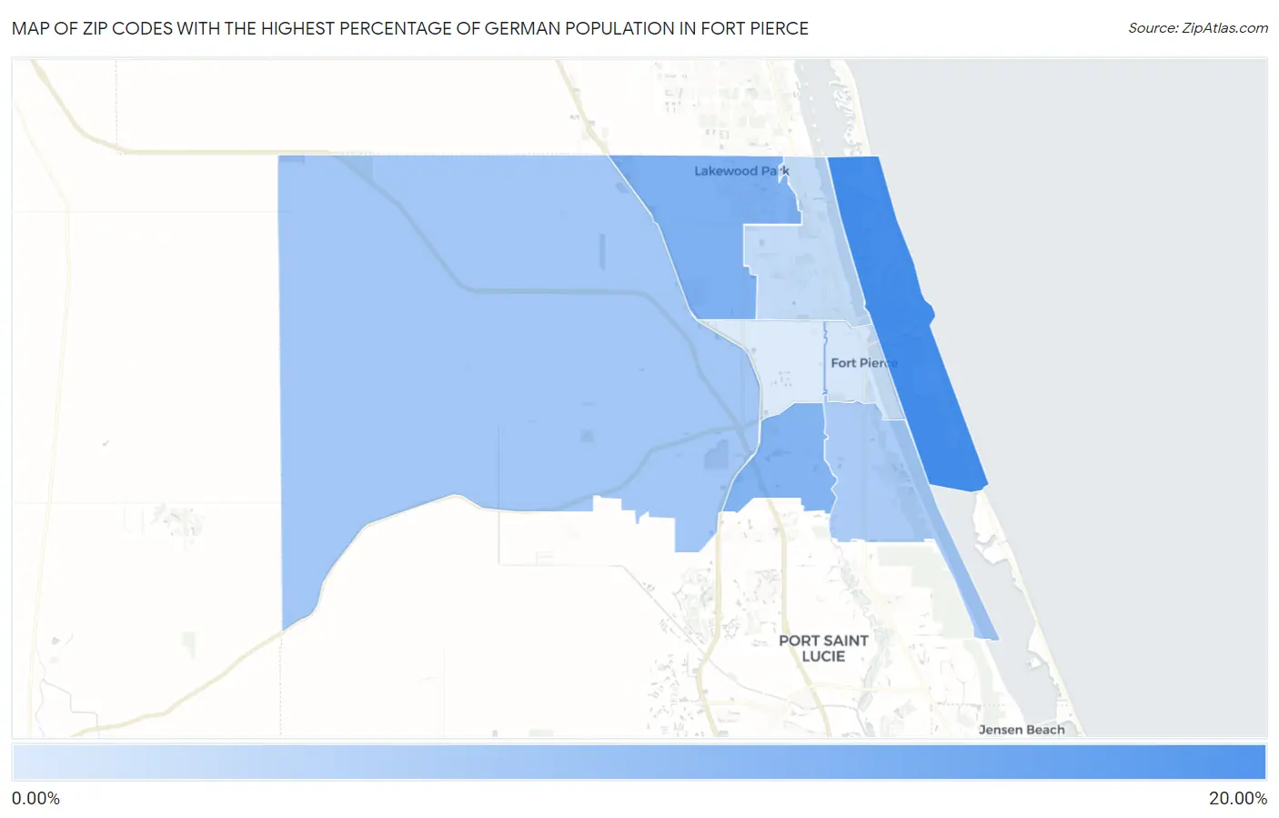 Zip Codes with the Highest Percentage of German Population in Fort Pierce Map