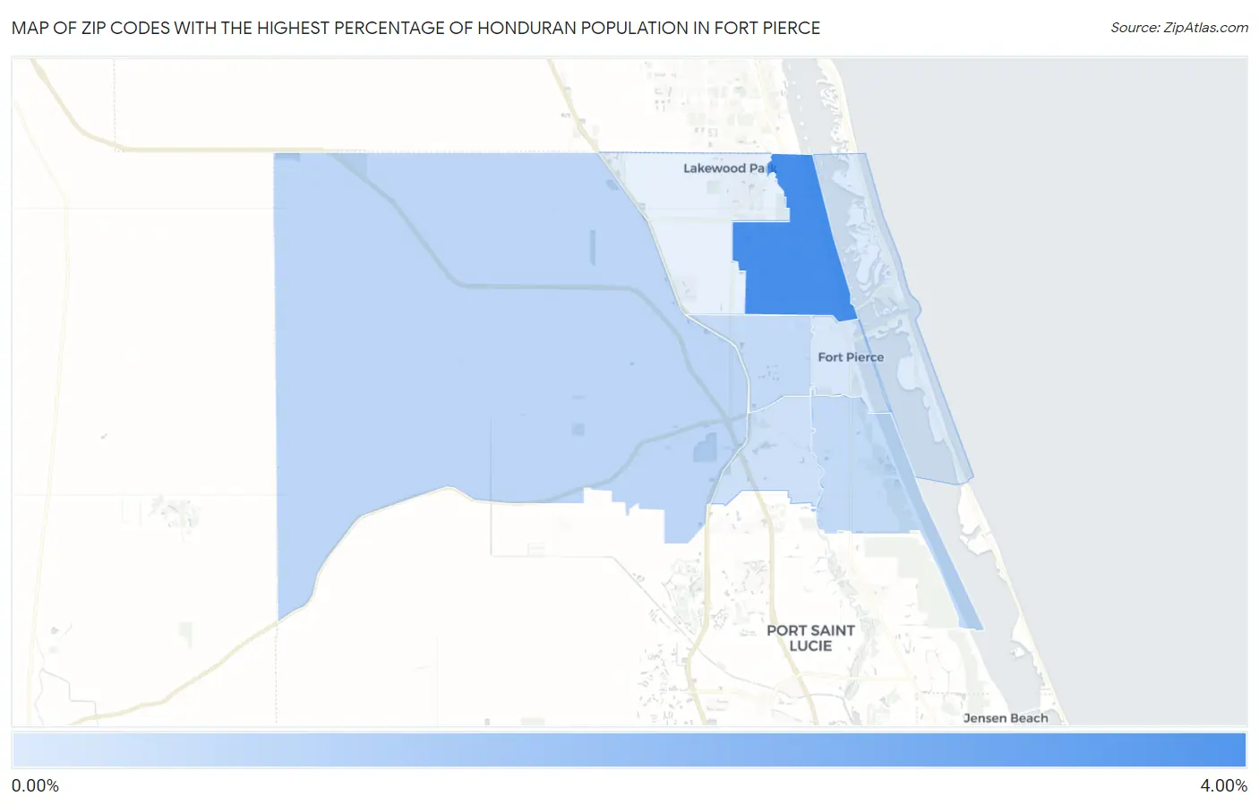 Zip Codes with the Highest Percentage of Honduran Population in Fort Pierce Map