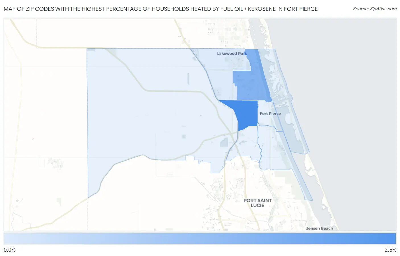 Zip Codes with the Highest Percentage of Households Heated by Fuel Oil / Kerosene in Fort Pierce Map
