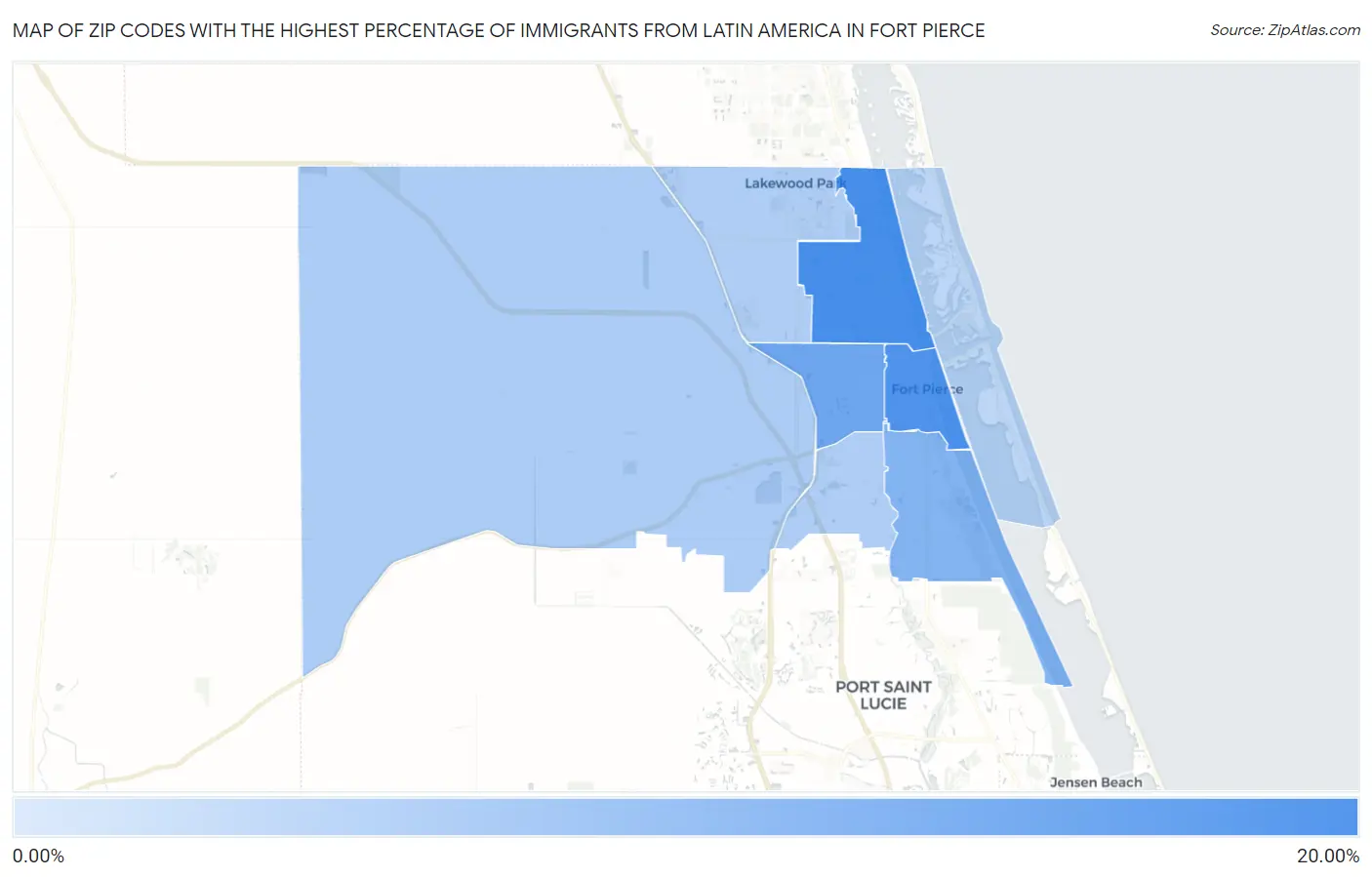 Zip Codes with the Highest Percentage of Immigrants from Latin America in Fort Pierce Map