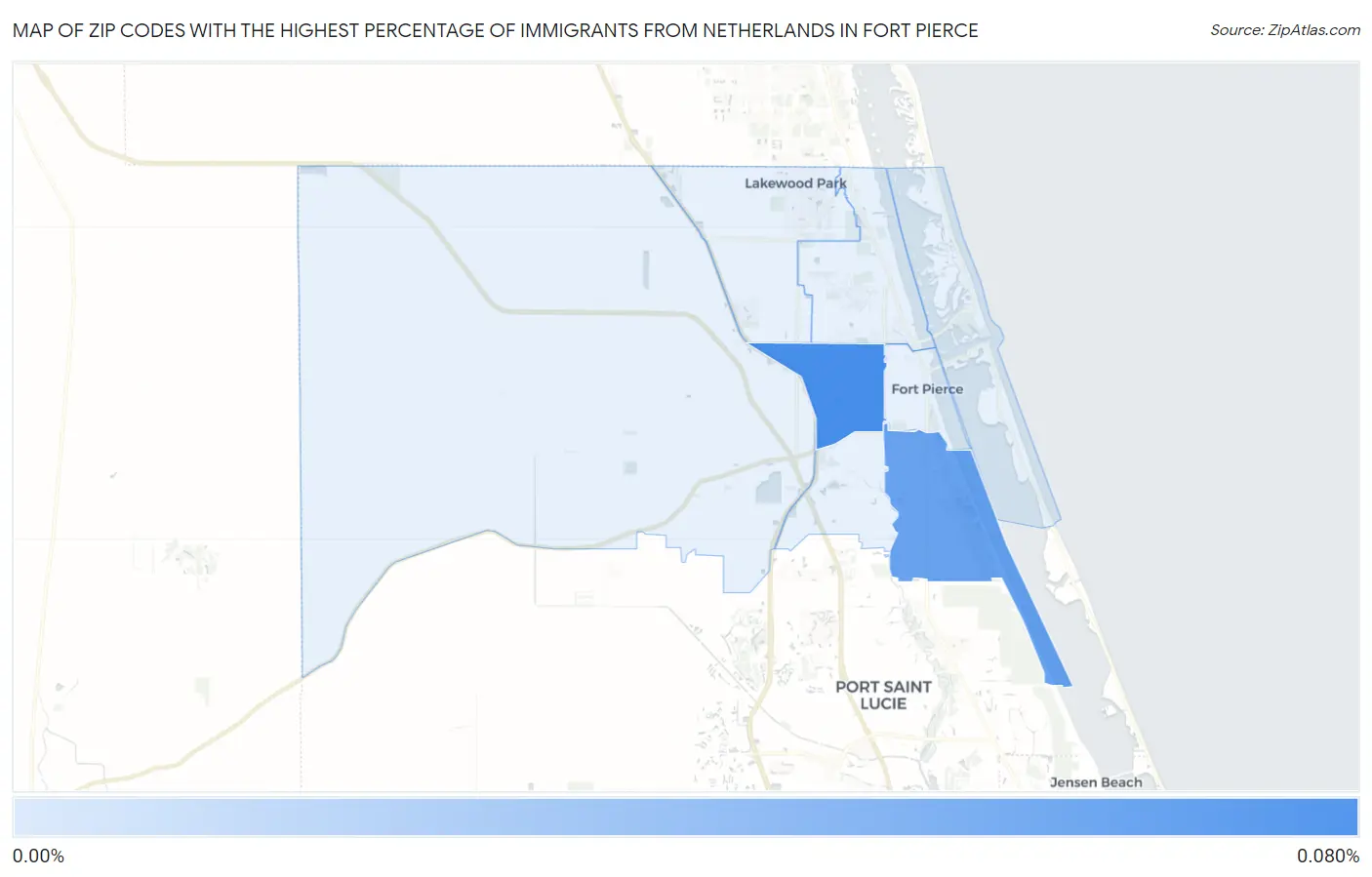 Zip Codes with the Highest Percentage of Immigrants from Netherlands in Fort Pierce Map