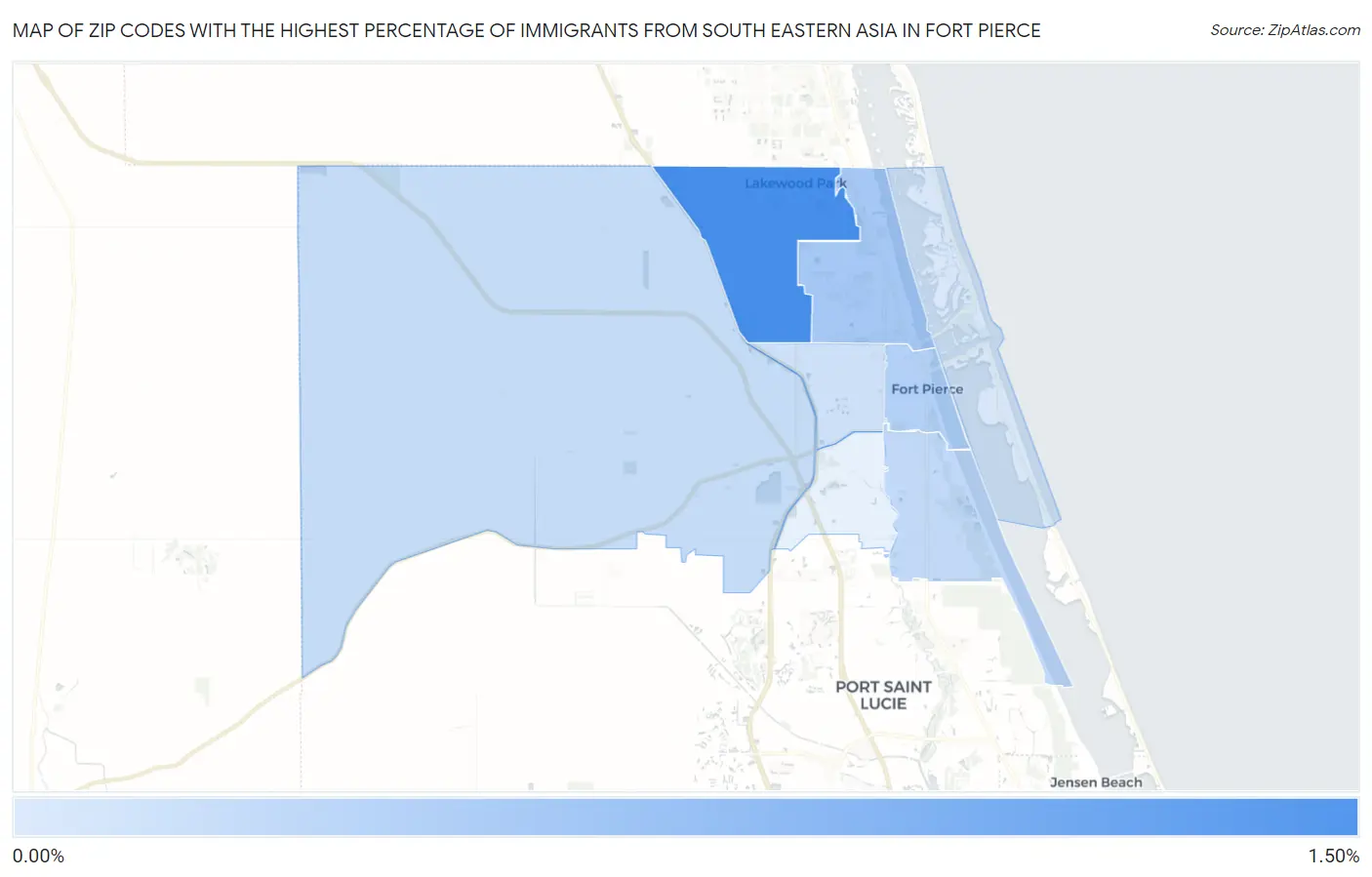 Zip Codes with the Highest Percentage of Immigrants from South Eastern Asia in Fort Pierce Map