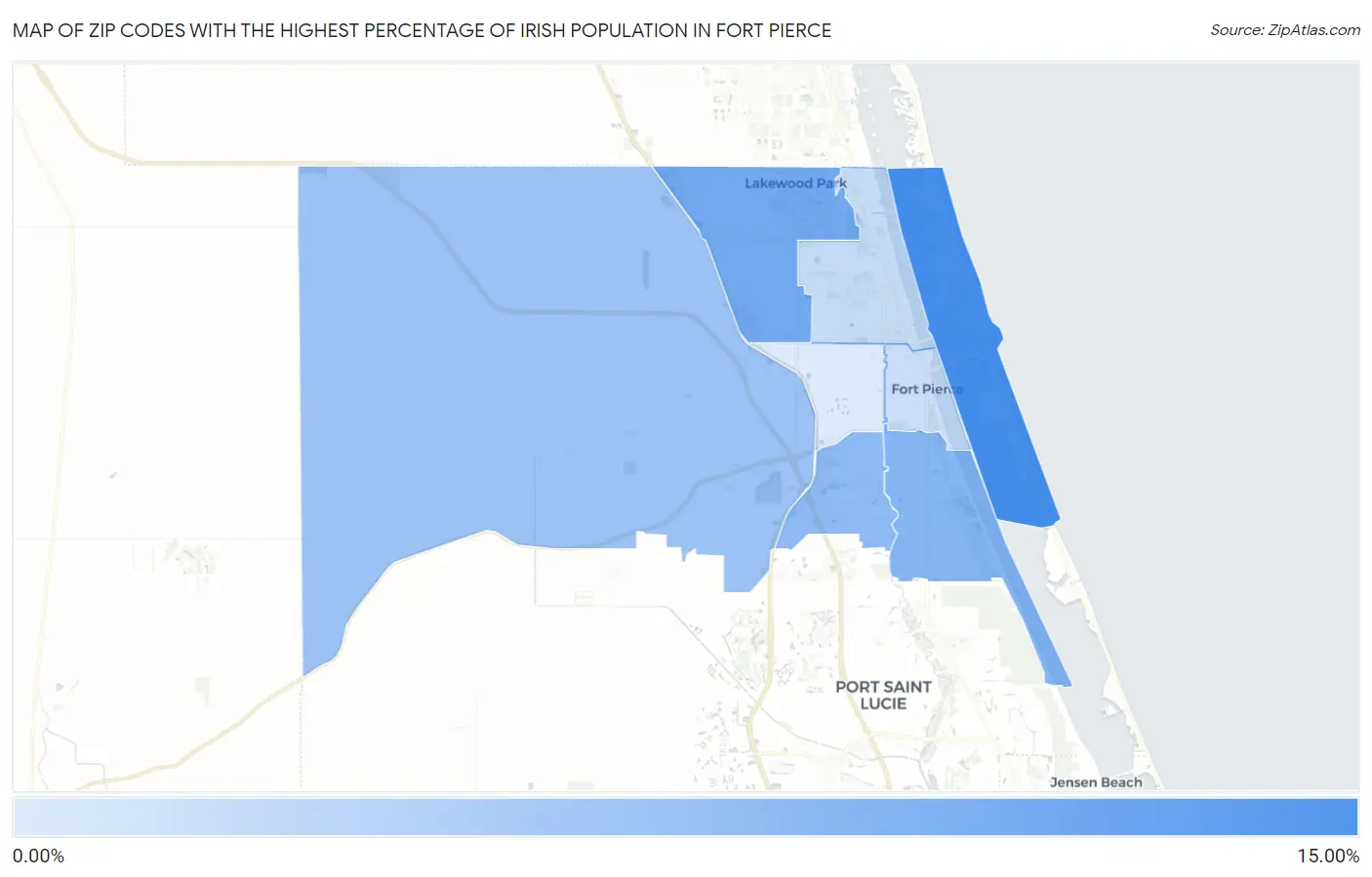 Zip Codes with the Highest Percentage of Irish Population in Fort Pierce Map