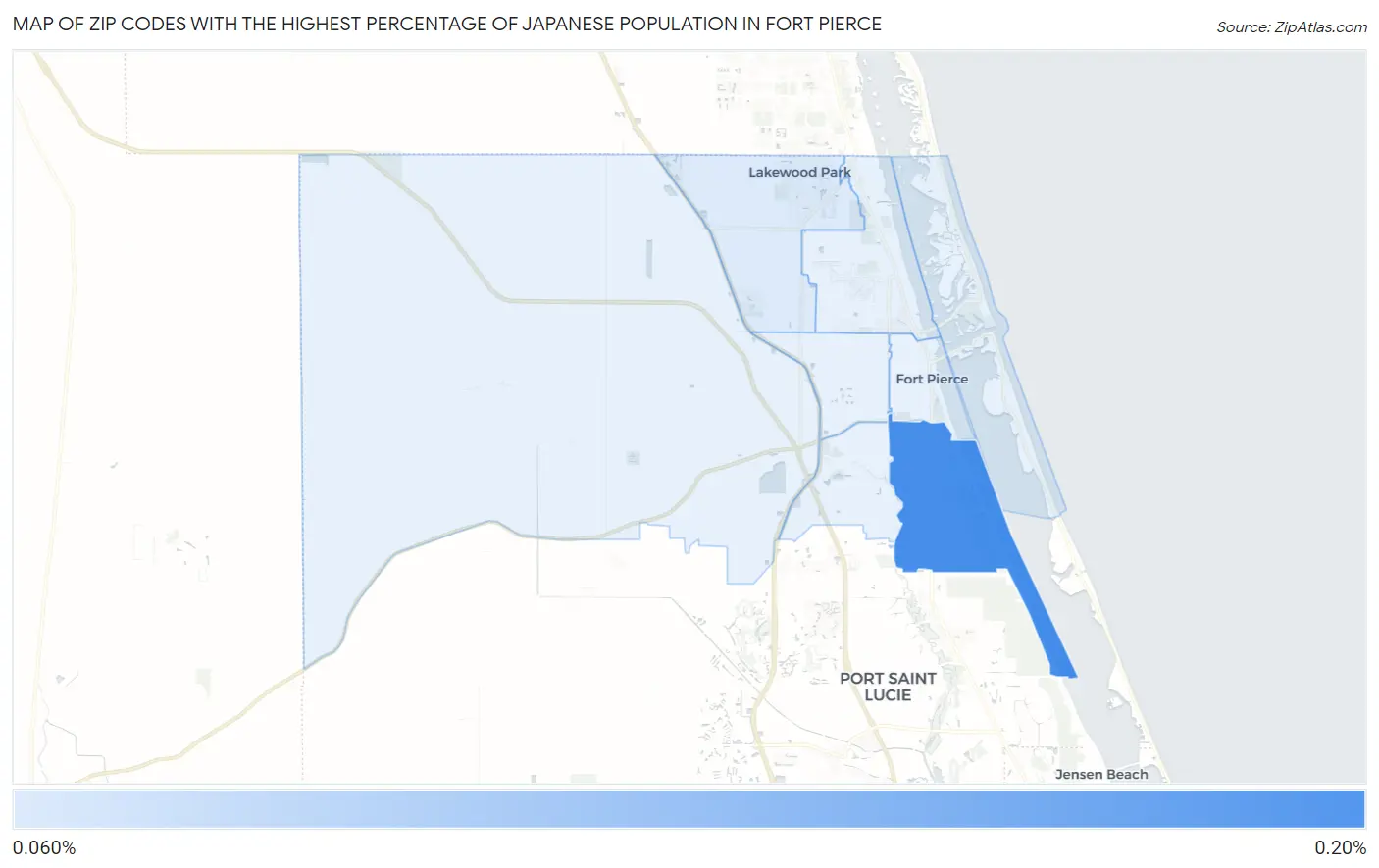 Zip Codes with the Highest Percentage of Japanese Population in Fort Pierce Map