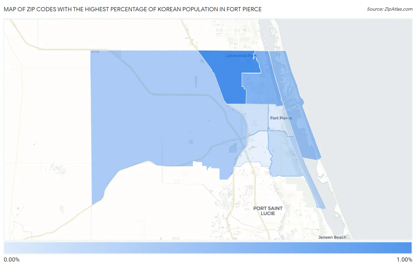 Zip Codes with the Highest Percentage of Korean Population in Fort Pierce Map