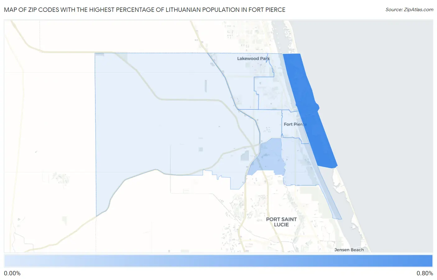 Zip Codes with the Highest Percentage of Lithuanian Population in Fort Pierce Map