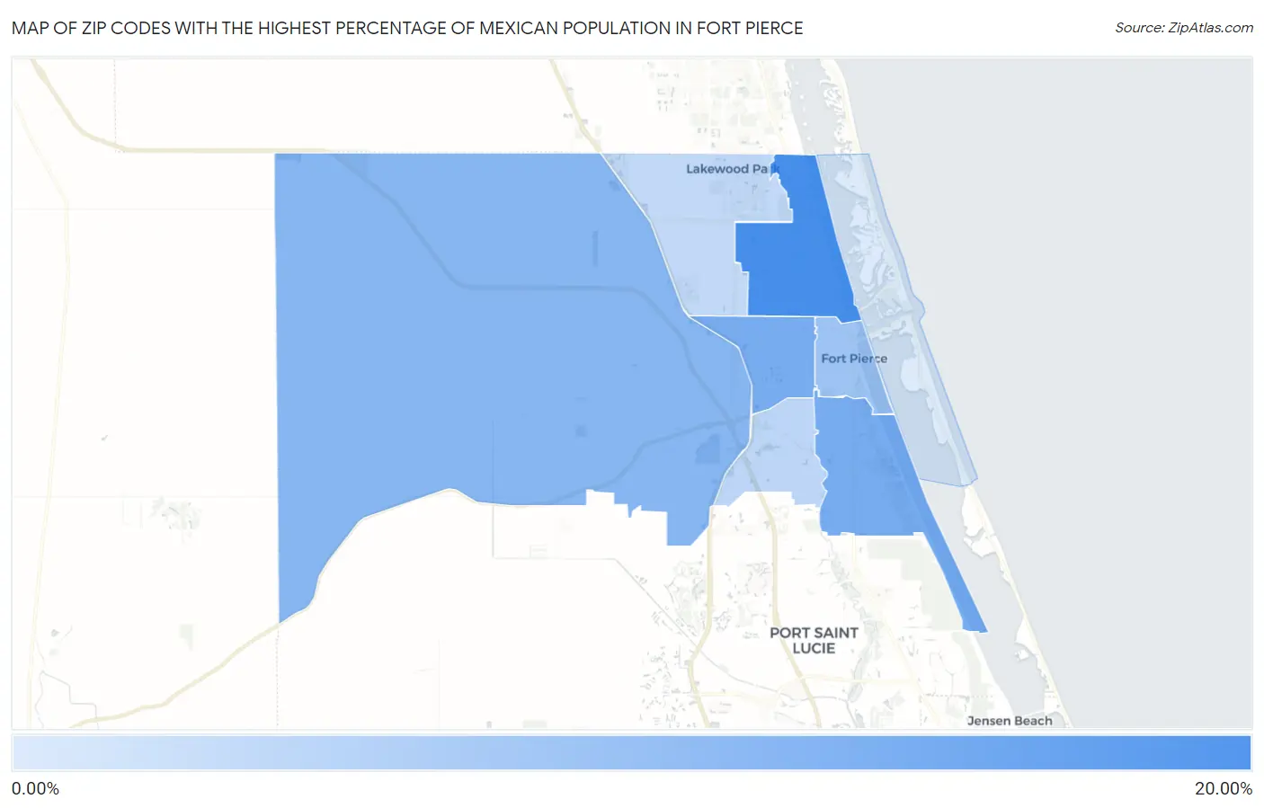 Zip Codes with the Highest Percentage of Mexican Population in Fort Pierce Map
