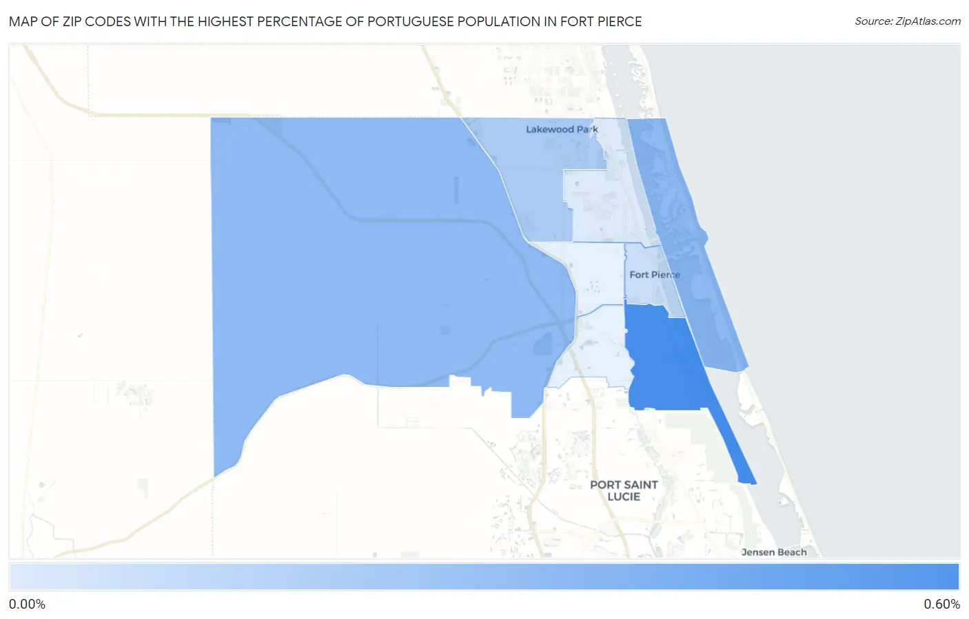 Zip Codes with the Highest Percentage of Portuguese Population in Fort Pierce Map