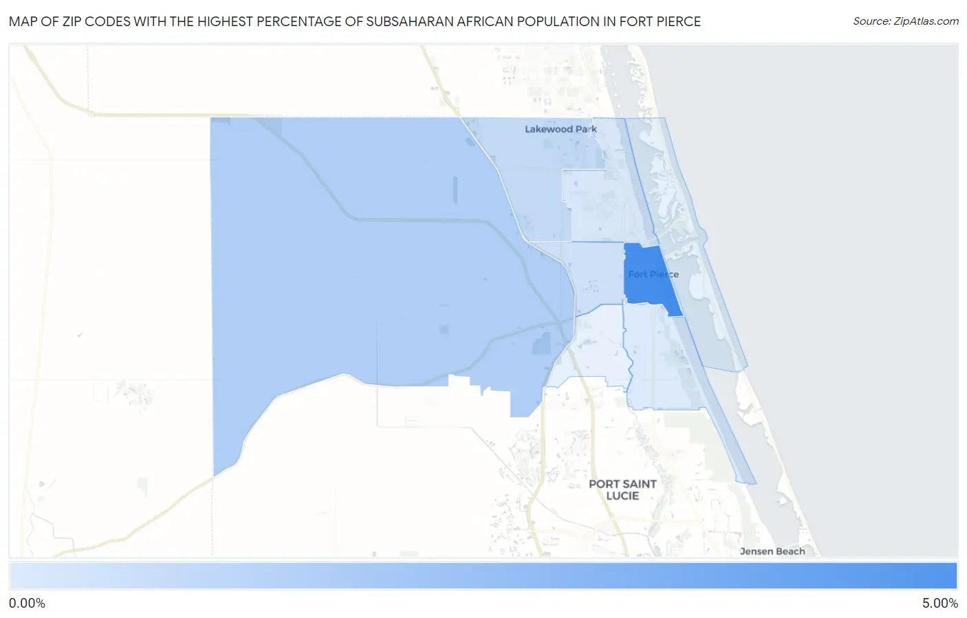 Zip Codes with the Highest Percentage of Subsaharan African Population in Fort Pierce Map