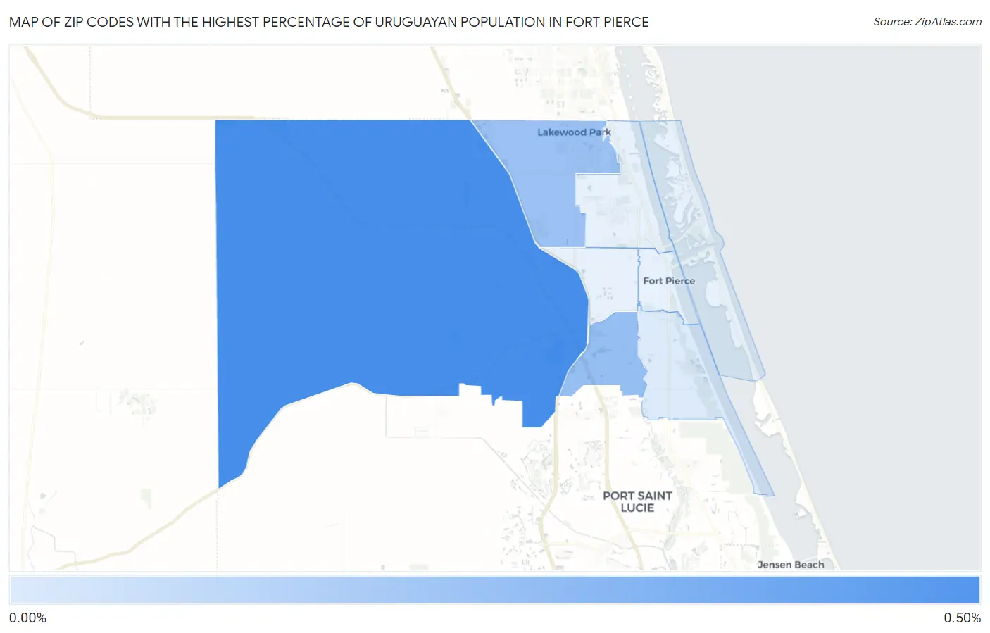 Zip Codes with the Highest Percentage of Uruguayan Population in Fort Pierce Map