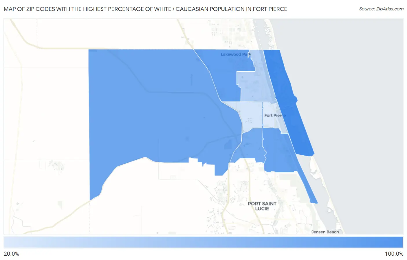 Zip Codes with the Highest Percentage of White / Caucasian Population in Fort Pierce Map