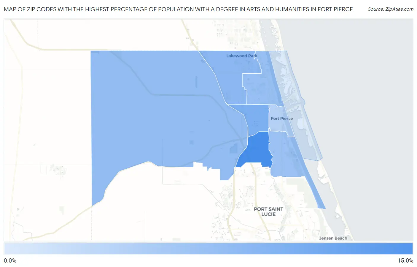 Zip Codes with the Highest Percentage of Population with a Degree in Arts and Humanities in Fort Pierce Map