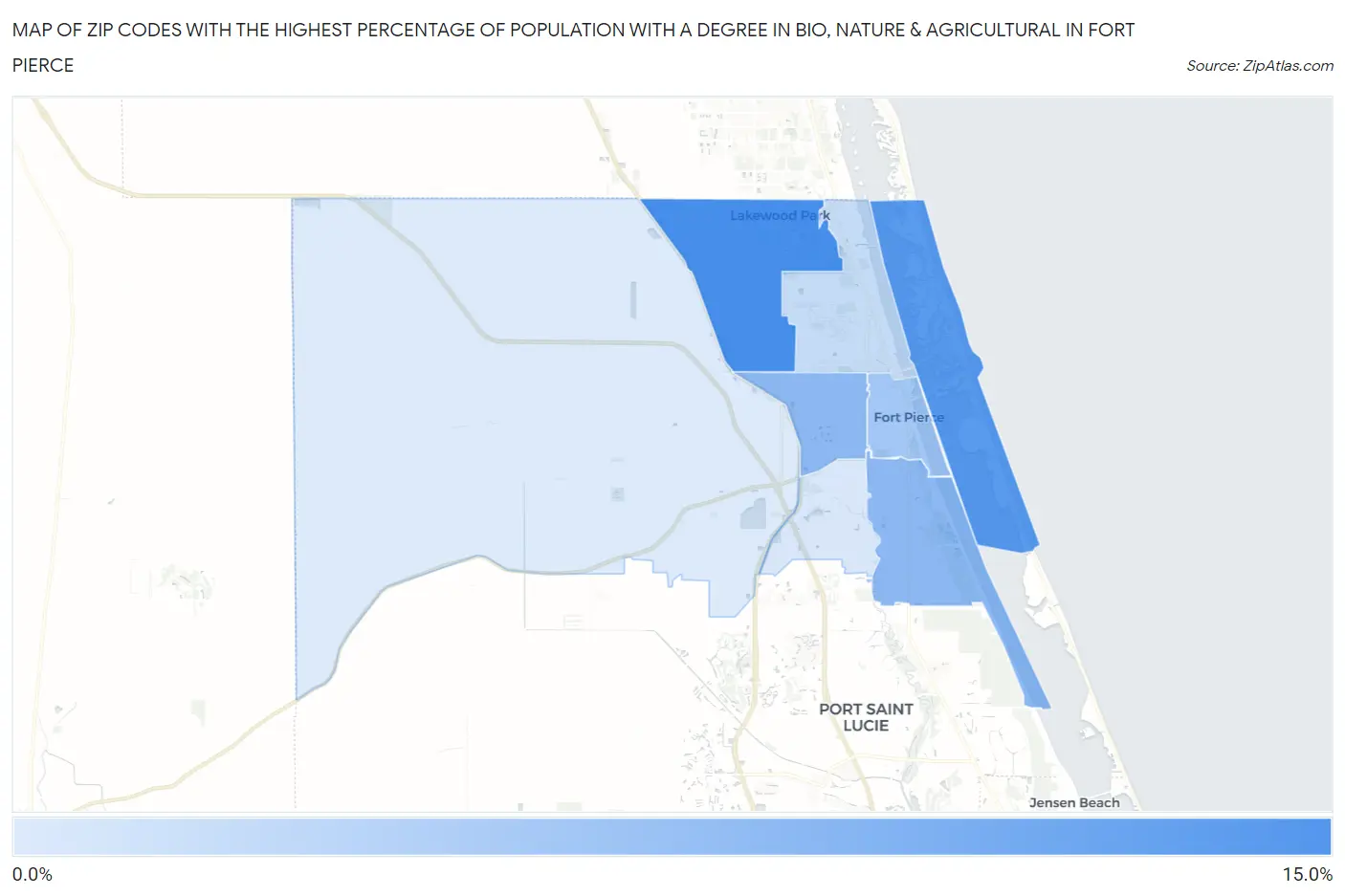 Zip Codes with the Highest Percentage of Population with a Degree in Bio, Nature & Agricultural in Fort Pierce Map