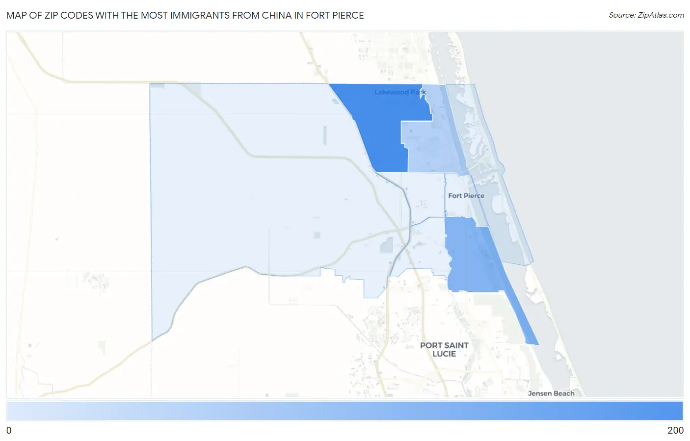 Zip Codes with the Most Immigrants from China in Fort Pierce Map