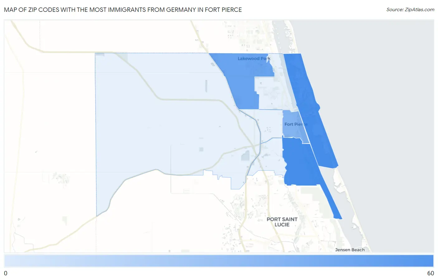 Zip Codes with the Most Immigrants from Germany in Fort Pierce Map