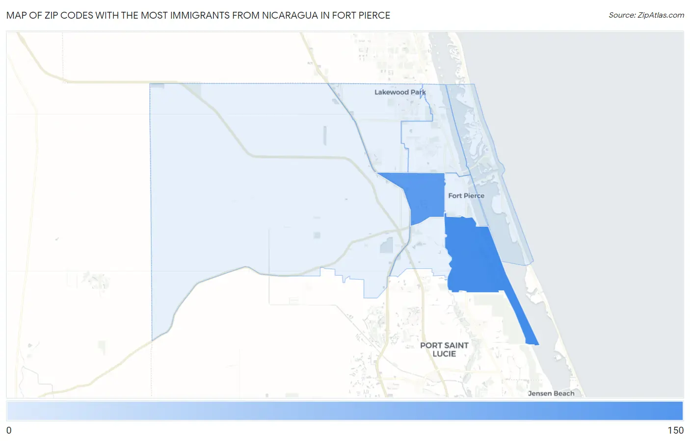 Zip Codes with the Most Immigrants from Nicaragua in Fort Pierce Map
