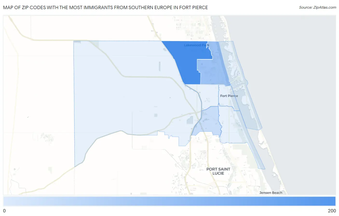 Zip Codes with the Most Immigrants from Southern Europe in Fort Pierce Map