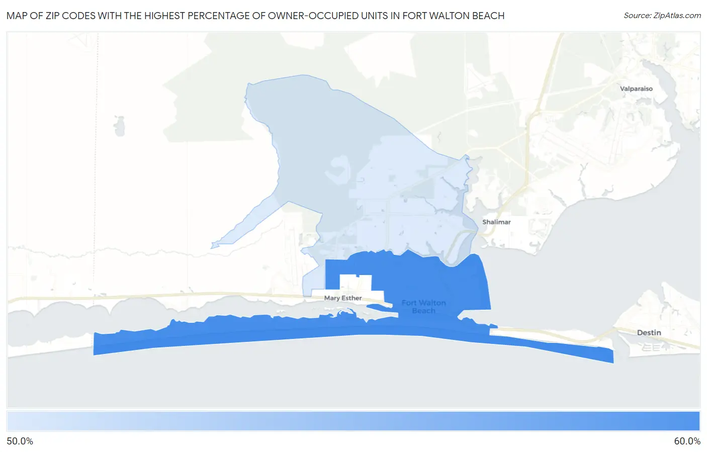 Zip Codes with the Highest Percentage of Owner-Occupied Units in Fort Walton Beach Map