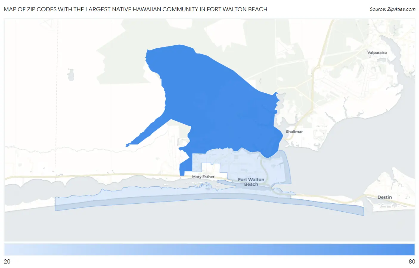 Zip Codes with the Largest Native Hawaiian Community in Fort Walton Beach Map