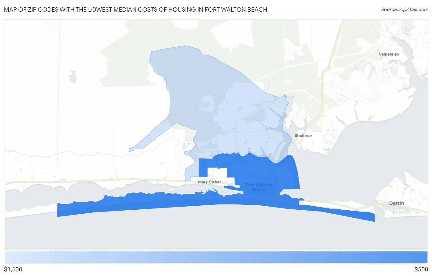 Zip Codes with the Lowest Median Costs of Housing in Fort Walton Beach Map