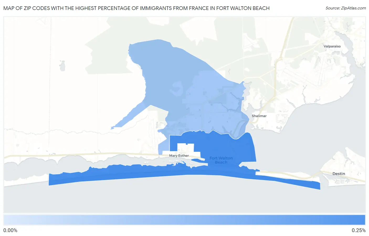 Zip Codes with the Highest Percentage of Immigrants from France in Fort Walton Beach Map