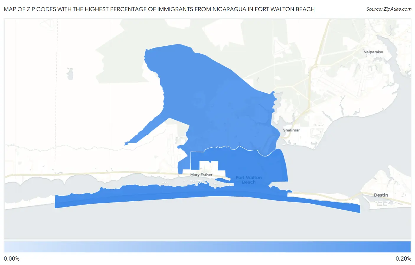 Zip Codes with the Highest Percentage of Immigrants from Nicaragua in Fort Walton Beach Map
